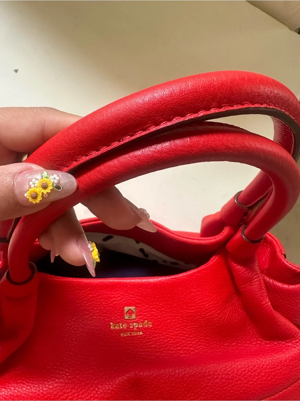 kate spade Red real Pebbled Leather Double-Handle Shoulder Bag